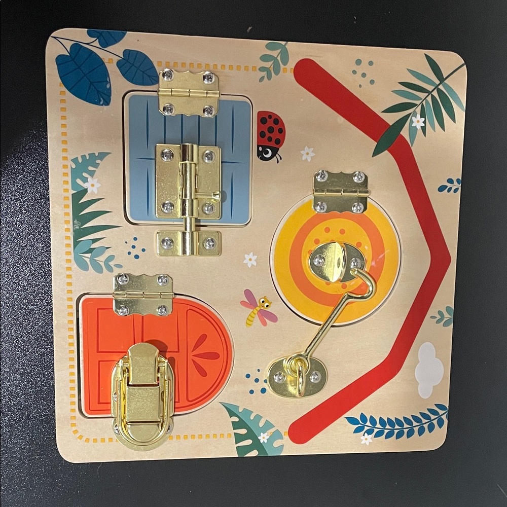 Colorful Wooden Lock and Latch Activity Board and Animal Puzzle